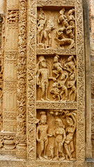 Ancient Stories Carved on the Entrance of Bhima Kichak Temple, Malhar, Bilaspur, Chhattisgarh, India... - obrazy, fototapety, plakaty