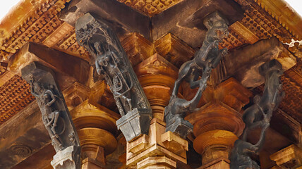 Carvings of Madanika and Yali on the Kakatiya Rudreshwara Temple, Palampet, Warangal, Telangana,...