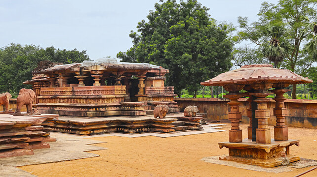 Lord Shiva Temple and Shila Sashana Mandapa in the Campus of Kakatiya Rudreshwara Temple, Palampet, Warangal, Telangana, India...