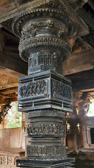 Carving Pillars of Mandapa of Kakatiya Rudreshwara Temple, Palampet, Warangal, Telangana, India.