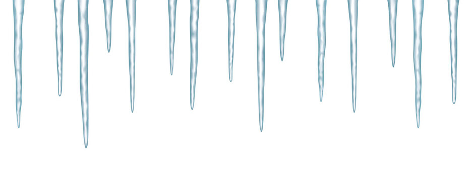 Blue frozen icicle seamless border isolated on transparent background