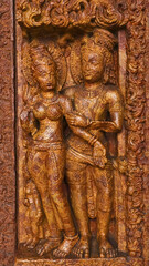 Carving Sculpture of Ancient Couple on the Laxman Temple, Sirpur, Mahasamund, Chhattisgarh, India.