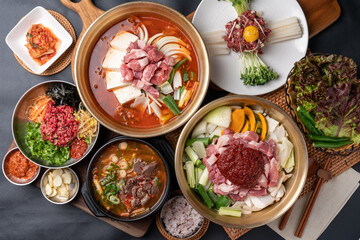 Korean food, Korean beef, beef, bibimbap, rice soup, raw meat, kimchi stew, stew, beef tartare, side dishes, spicy, tofu