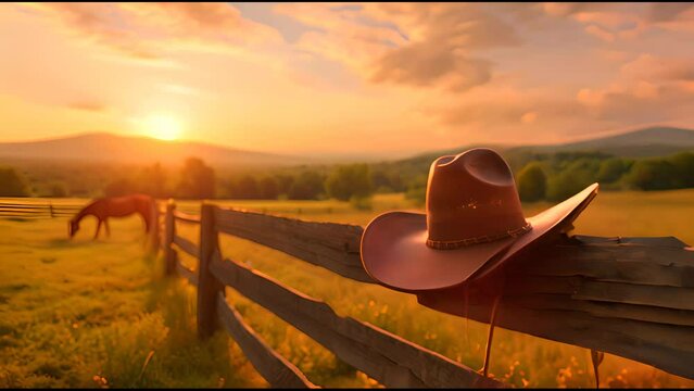 Cowboy Hat on Wooden Fence, Western Background.