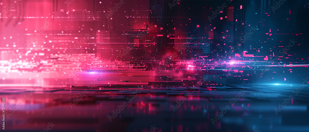 Poster abstract technology background with data glitch effect. futuristic neon glitch background