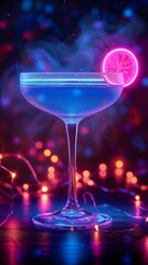 Neon Glow Cocktail: Vibrant Nightlife Beverage in LED-Lit Glass
