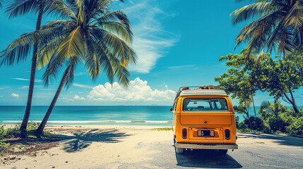  travel car in the tropical beach