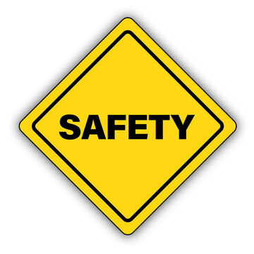 Safety sign (yellow and black diamond shape) for construction sites, road warning prevention or employee protection
