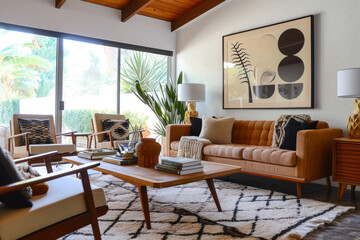 Fototapeta premium Living Room With Furniture and Large Window