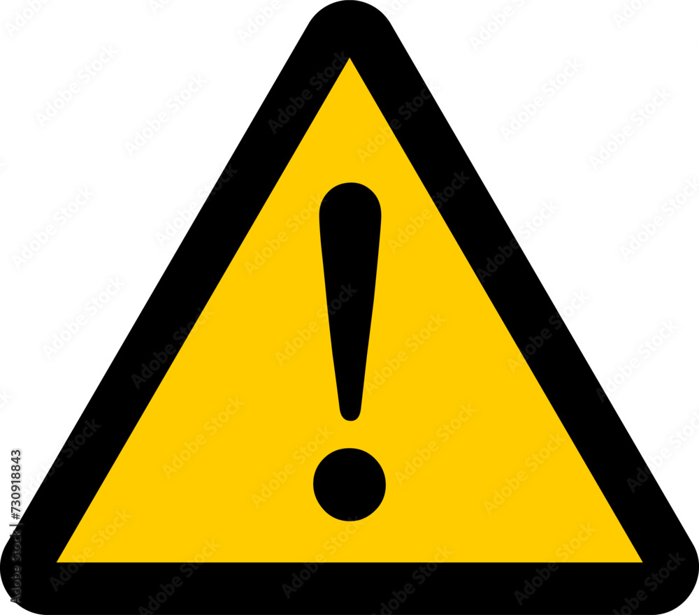 Poster black and yellow triangular warning or attention sign with exclamation mark icon. vector image.