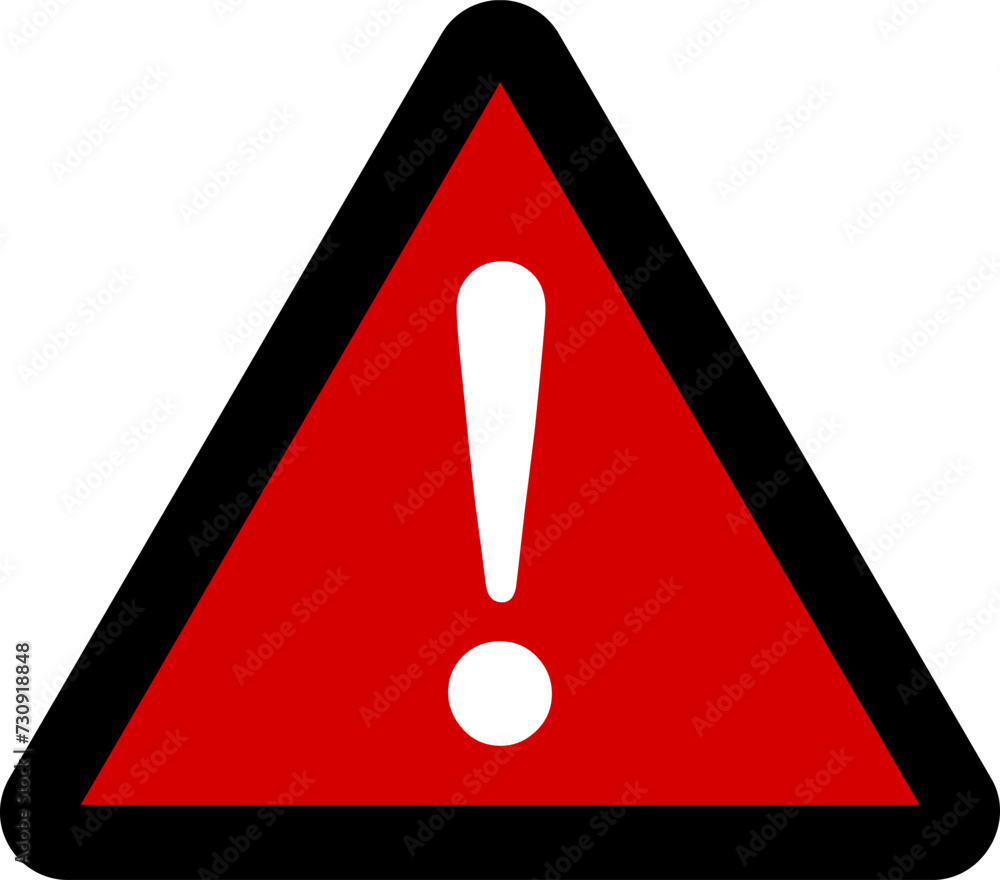 Poster red and white triangular warning or attention sign with exclamation mark icon. vector image.