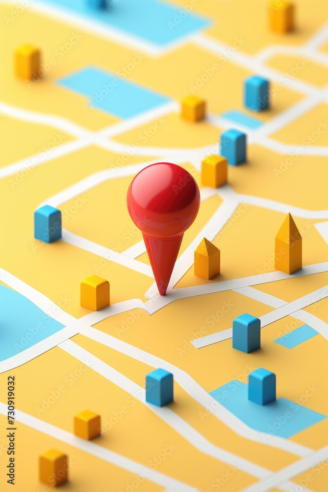 Poster 3d map travel location. locator mark of map and location pin or navigation icon sign on background w