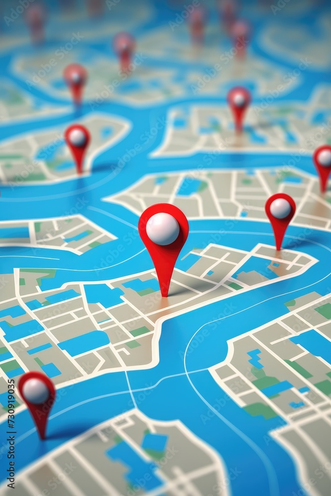 Poster 3d map travel location. locator mark of map and location pin or navigation icon sign on background w