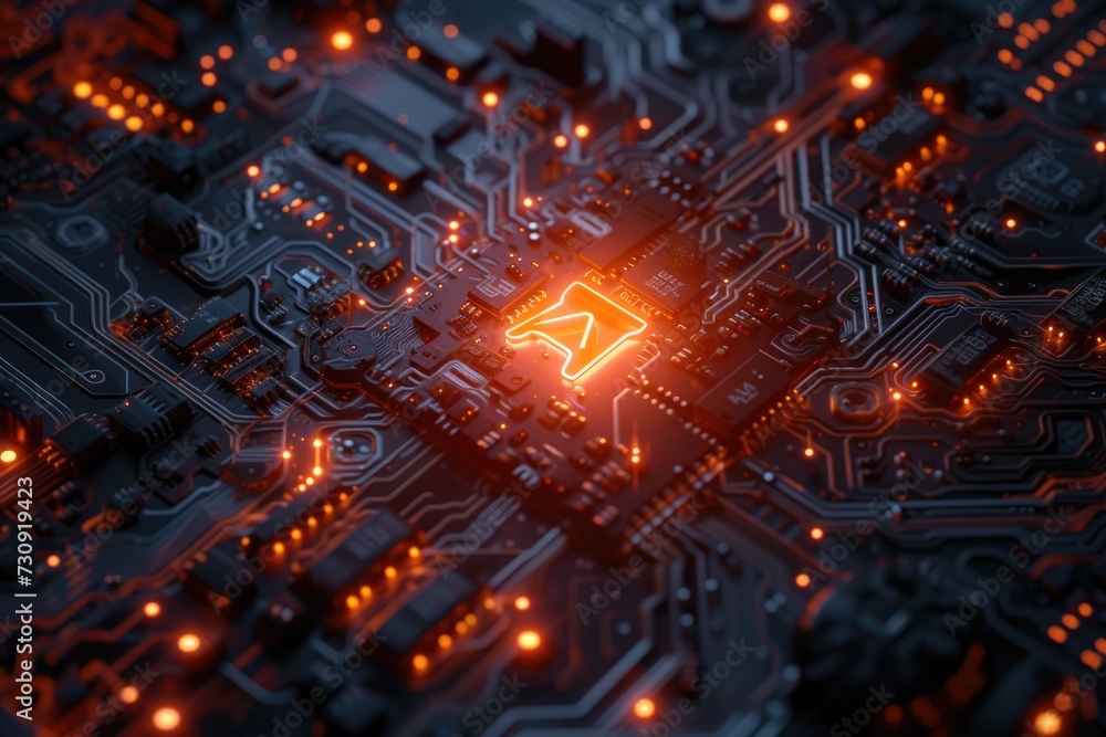 Aufkleber Complex circuit board, illustrating the integration of artificial intelligence technology with electronic hardware.