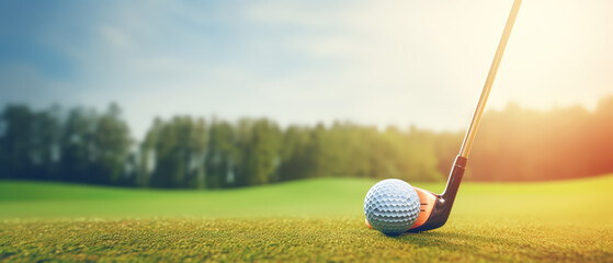 Sport and recreational day, Golf ball on tee with golf club.