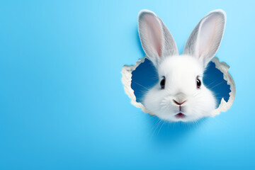 Obraz premium Rabbit Bunny hide peeking signboard with copy space for text banner.