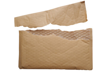 Postal envelope made by craft paper. Opened shipping envelope. Delivery and postal concept graphic material.