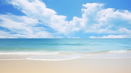 Fototapeta na wymiar Tranquil Beach Paradise: Fluffy Clouds Over Pristine Ocean Waters - Generative AI