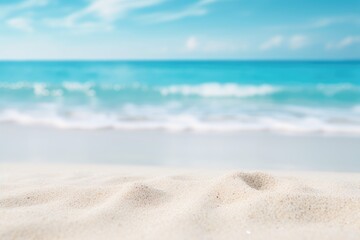 Fototapeta na wymiar Serene Tropical Shore: White Sand Beach and Turquoise Waters - Generative AI