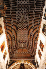 Mudejar coffered ceiling of the Carmen Church (1614) in Antequera, Malaga province, Andalusia, Spain - obrazy, fototapety, plakaty