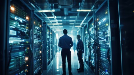 IT specialists at server room, repair servers