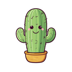 happy cartoon smiling cactus succulent in a pot  vector illustration isolated transparent background, cut out or cutout t-shirt design