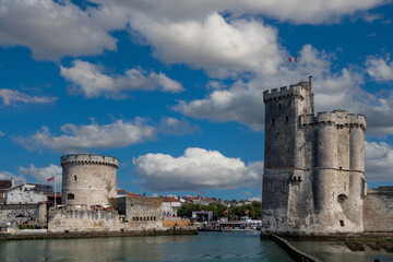 La Rochelle, France old harbour with medieval castle towers on Atlantic coast of Charente-Maritime