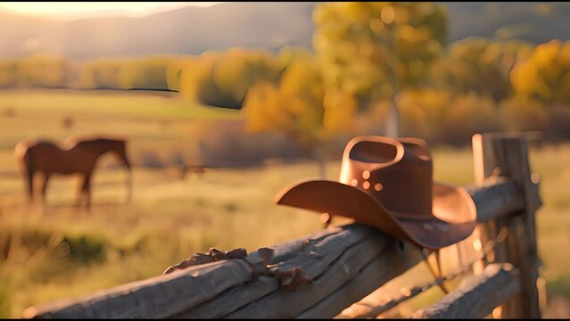 Cowboy Hat on Wooden Fence, Western Background.