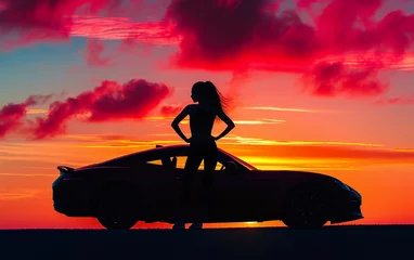 Photo sur Plexiglas Rouge silhueta de beldade sexy  corpo  fitness  beleza em carro esporte