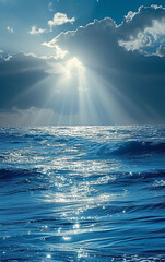 Raios solares brilhando no   oceano  - obrazy, fototapety, plakaty