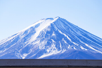 Mount Fuji world famous tourist attractions. Beautiful Fuji mountain with snow cover on top with...