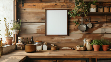 Mockup frame, Vintage Kitchen Essentials in Stylish Interior Setting