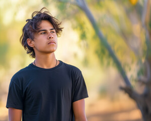 A young man basking in the shade and appreciating nature.