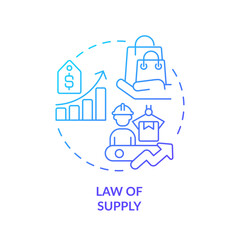 Fototapeta na wymiar Law of supply blue gradient concept icon. Demand creates supply. Higher price leads to higher quantity. Round shape line illustration. Abstract idea. Graphic design. Easy to use in brochure marketing