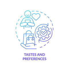 Tastes and preferences blue gradient concept icon. Consumer behavior, analysis expectations. Round shape line illustration. Abstract idea. Graphic design. Easy to use in brochure marketing
