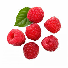 Raspberries with leaves isolated on white background background
