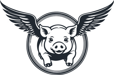 Flying pig with wings, vector illustration - 730925864