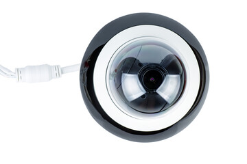 Network dome camera is isolated on white background.Top view