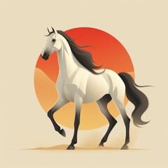Stylized White Horse Flat logo Illustration Against a Soft Pastel Background