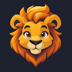 Colorful Flat Design Illustration of Lion on Pink Background for Logo Use