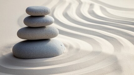 Fototapeta na wymiar Zen garden meditation stone background, Zen Stones with lines in the sand, concept of harmony