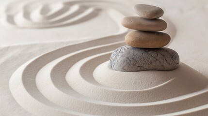 Zen garden meditation stone background, Zen Stones with lines in the sand, concept of harmony