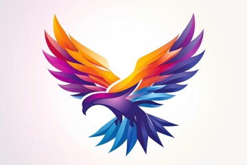 Majestic Flat Logo Eagle With Vibrant Gradient Wings Soaring Under a Dimly Lit Sky