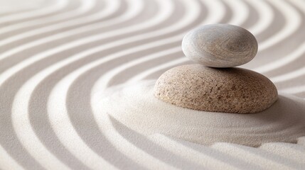 Fototapeta na wymiar Zen garden meditation stone background, Zen Stones with lines in the sand, concept of harmony