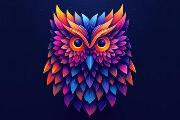 Fototapeta premium Colorful Flat Design Logo of a Stylized Owl With Abstract Feather Pattern