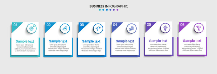 Business infographic vector design template with 6 options, steps or processes