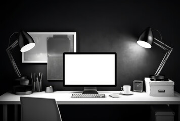 Office workplace mockup with modern computer