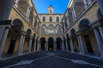 GENOA, ITALY, JANUARY 20, 2024 - View of the colonnade of the University of Genoa, Italy