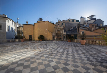 GENOA, ITALY, JANUARY 20, 2024 - The external courtyard of Pantaleo Spinola Gambaro Palace in...
