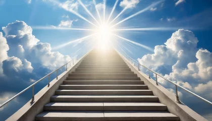 Photo sur Plexiglas Descente vers la plage stairway leading up to heavenly sky toward the light